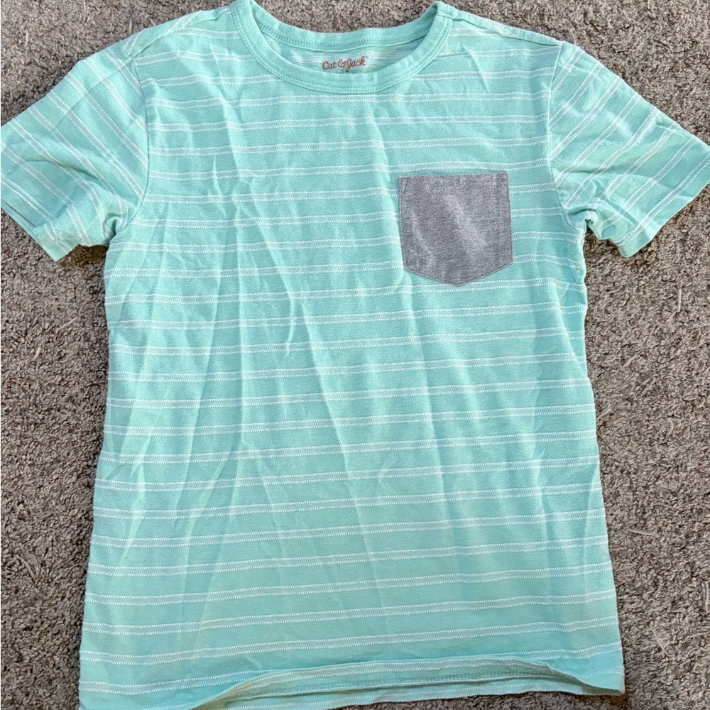 Cat & Jack Mint and Gray Striped Tee